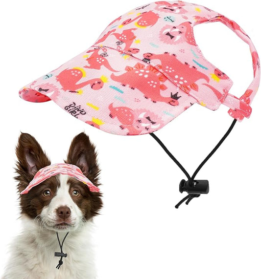 Dinosaurs Sun Hats for Large Dogs Pink Dino Dog Baseball Cap Dog Trucker Hats with Ear Holes L