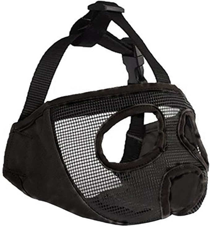Short Snout Dog Muzzles- Adjustable Breathable Mesh Bulldog Muzzle for Biting Chewing Licking Training Grooming Dog Mask (Black, Small/9"-12")