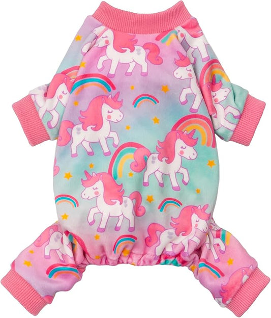 Fitwarm Dreamy Unicorn Fleece Dog Pajamas, Fairy Winter Clothes for Small Dogs Girl, Cozy Pet Onesie, Pink, Blue, Medium