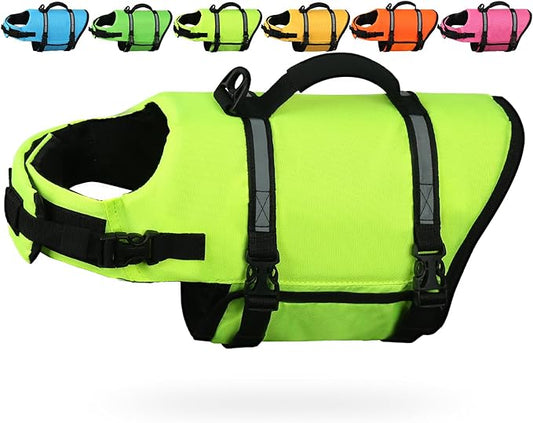 AMZNOVA Rip Stop Dog Life Jacket, Dog Life Vest for Swimming & Boating, Lightweight & Buoyancy for Doggy Puppy, Lifejacket with Handle, L, Bright Yellow