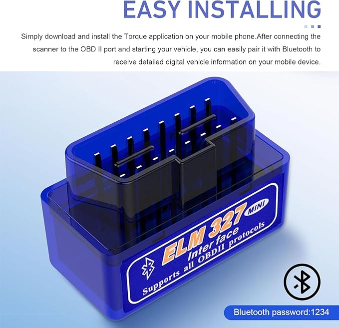 OBD2 Scanner, ELM327 V2.1 Bluetooth Diagnostic Tool, Universal Car Code Reader for Android iOS, Real-time Vehicle Data Monitor (Blue)