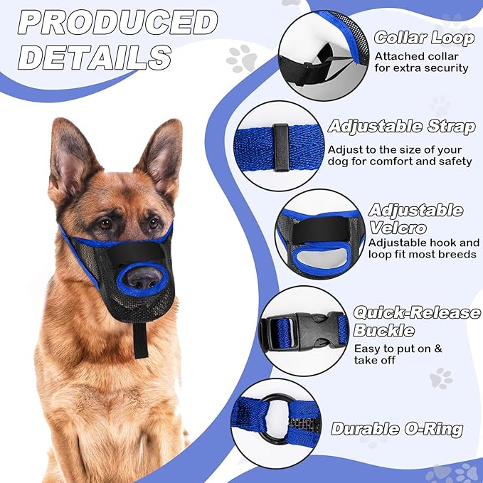 Dog Muzzle, Soft Air Mesh Muzzles for Small Sized Dogs, Breathable Dog Mussels for Scavenging Biting Licking & Barking, Adjustable Mouth Guard with Front Opening, Allows Panting and Drinking (Blue,S)