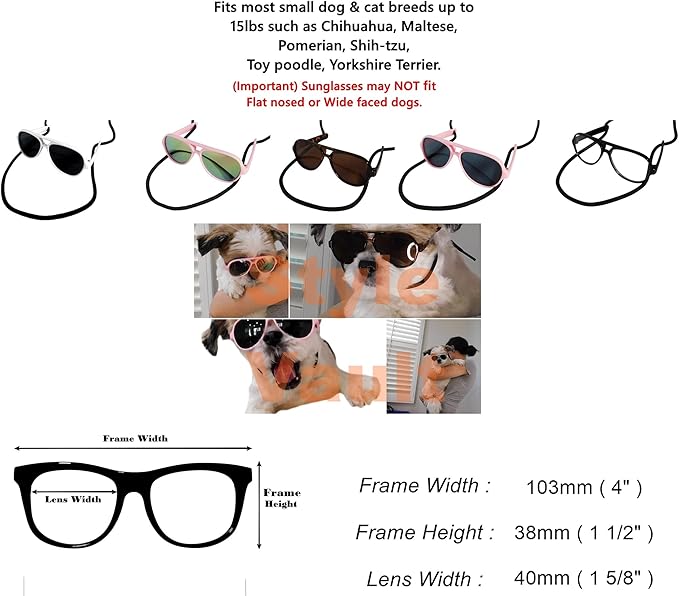 G015 Dog Cat Pet Costume Glasses for Small Breeds up to 15lbs (Aviator Black-Clear Lens)