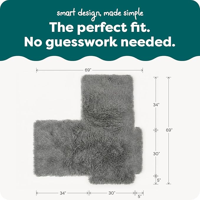 Furhaven Corner Cushion Seat Cover for Dogs & Cats, Washable, For Couches, Sectional Sofas, & L Shaped Couches - Snuggle Spot Shaggy Long Faux Fur Corner Throw - Gray, One Size