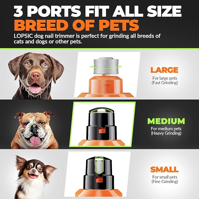 Whisper Quiet Dog Nail Grinder with LED Light, Safe & Stress-Free for Sensitive Dogs of All Breeds & Sizes, 3 Grinding Bits, 3-Speed, Pet Nail Trimmers, Rechargeable Painless Grooming Kit Orange