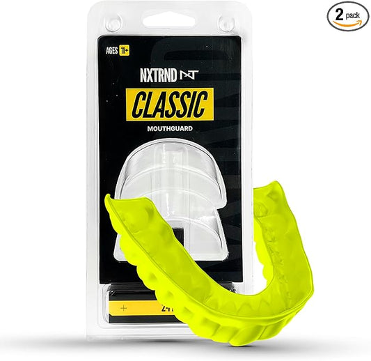 2 Pack Nxtrnd Classic Mouthguard, Custom Fit Sports Mouthpiece for Football, Boxing, MMA, Basketball, Hockey, Lacrosse, Youth & Adult (Neon Yellow)