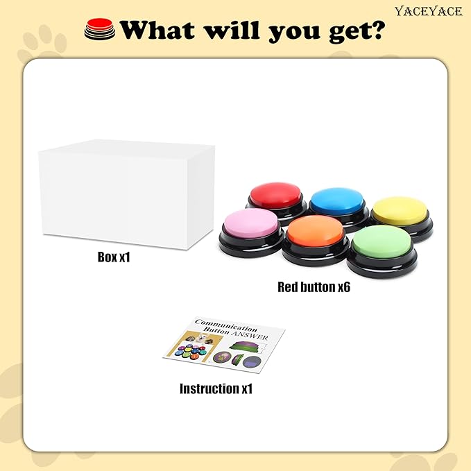 Buttons for Dogs to Communicate, 6Pcs Colorful Voice Recording Buttons for Cat or Dog, Talking Buttons Starter Set