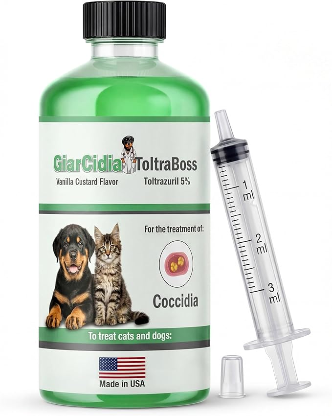 Toltrazuril 5.0% for Dogs and Cats – 120 mL / 4 oz Glass Bottle – Toltrazuril for Coccidia Treatment, Vanilla Flavor, Includes 3 mL Dropper | Oral Suspension Liquid & Easy Dose, Made in USA