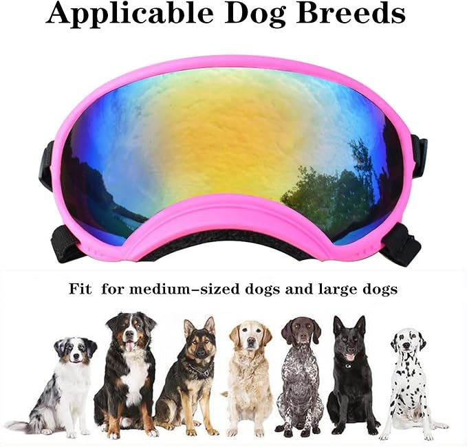 Soft Samll Dog Sunglasses Dog Goggles for Large Breed UV/Wind/Dust Protection Winproof Dog Puppy Sunglasses Pet Glasses Eye Wear with Adjustable Strap (Pink Frame & Colored Lens/Small)