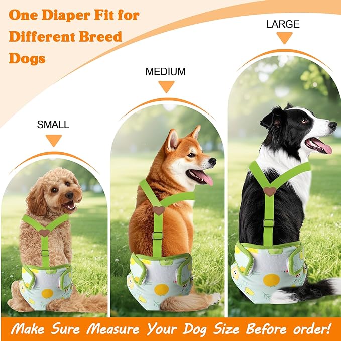 3 Pack Washable Female Dog Diaper with Suspender,Reusable Fixed Doggie Diapers Super Absorbent Leakproof for Small Medium Large Dog in Heat Cycle-L