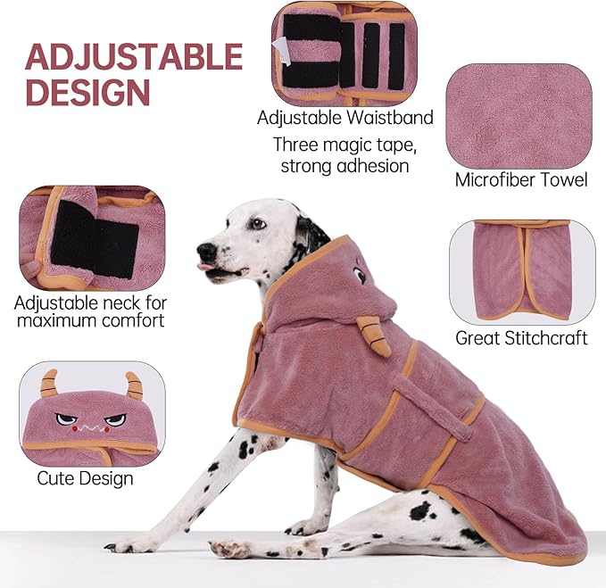 Microfibre Dog Drying Coat for After Bath - Absorbent, Fast Drying Dog Robe, Magic Sticker & Belly Strap for Small, Medium, Large Dogs & Cats