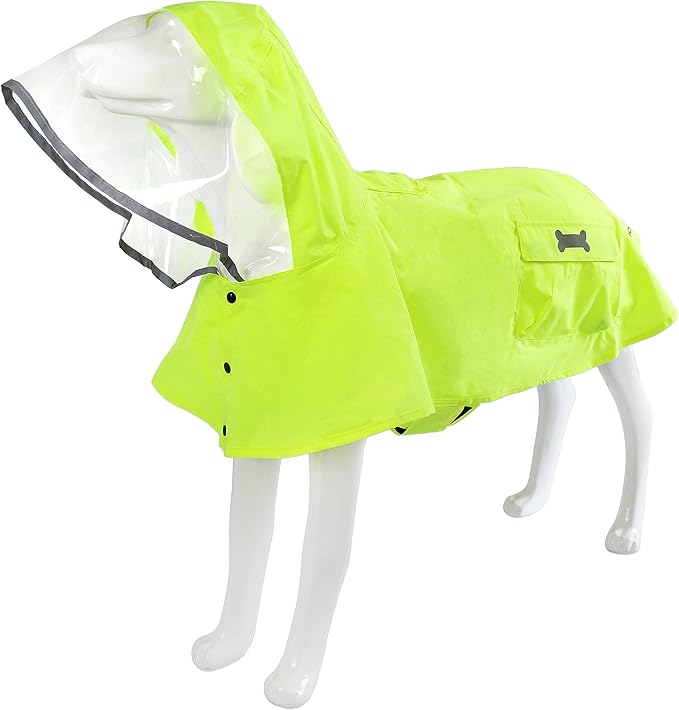 Dog Raincoat Waterproof Rain Poncho with Hoodie, High Reflective Adjustable Pet Rain Jacket with Leash Hole for Small Medium and Large Dogs (Fluorescent Green, X-Small)
