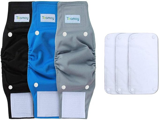 Teamoy Belly Bands for Male Dogs with Removable Pads, Reusable Washable Puppy Dog Diaper Wraps(Pack of 3), S
