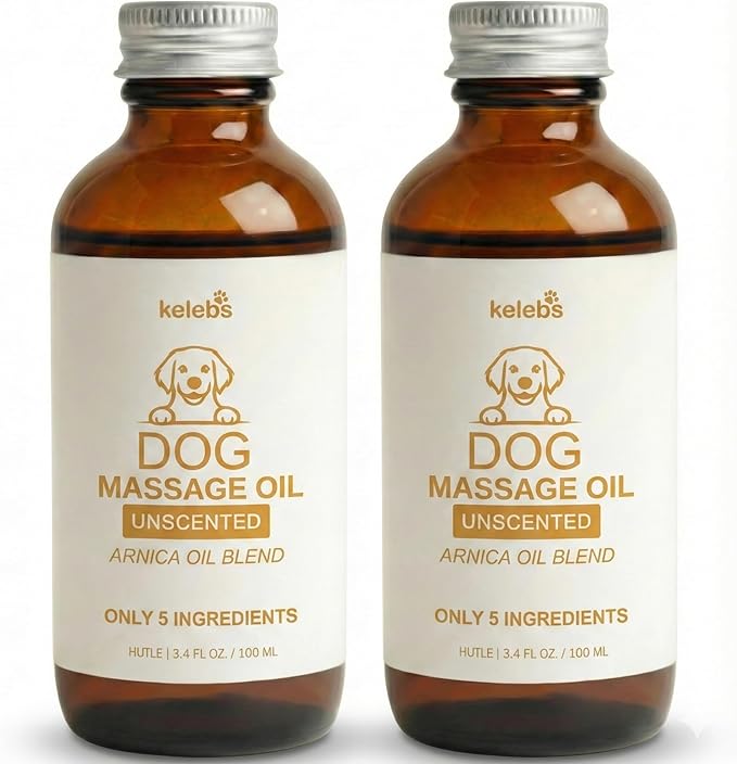 KELEBS Dog Arnica Massage Oil | Pain Relief for Muscles, Arthritis, HIPS, and Joints | for Active & Senior Dogs | Organic Arnica-Infused Oil Blend – Only 5 Ingredients | Glass Bottle (2 Pack)