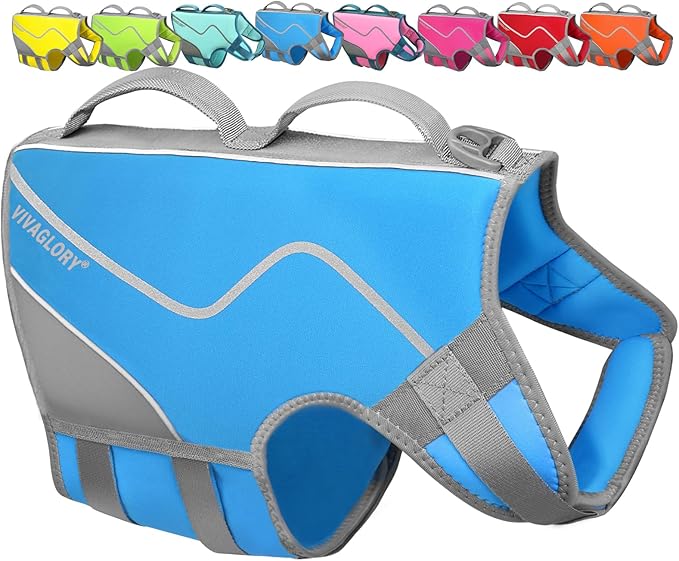 VIVAGLORY Neoprene Dog Life Vest, Dog Life Jacket for Swimming & Boating, Lightweight & Buoyancy for Puppy Doggy, Swimming Vest with Handle, XL, Blue