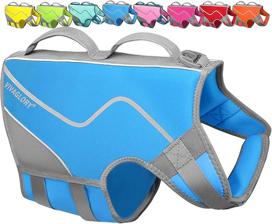 VIVAGLORY Neoprene Dog Life Vest, Dog Life Jacket for Swimming & Boating, Lightweight & Buoyancy for Puppy Doggy, Swimming Vest with Handle, XL, Blue