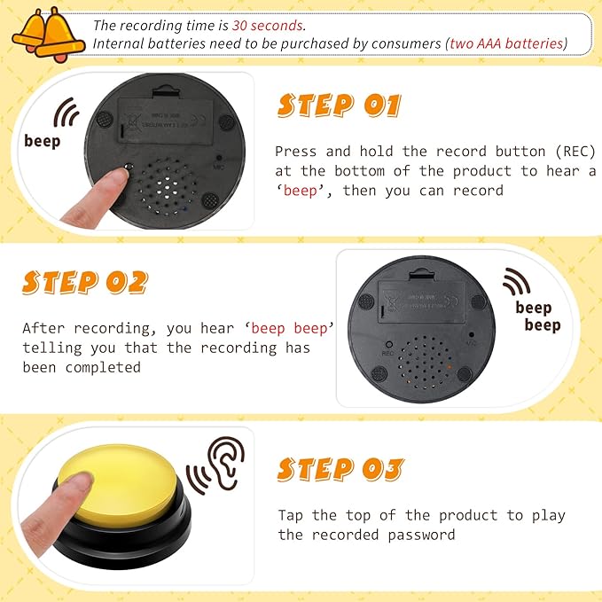 Voice Recording Button for Communication - Recordable Talking Buttons Set for Dog Cats Pet Training - 30 Second Record and Playback Buzzer 4 Packs (Classic Color)