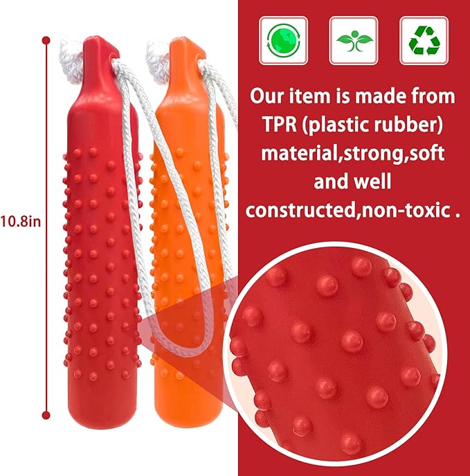 BINGPET Dog Float Bumper Toy 2 Pack,10.8 Inch Large Training Dummy Retrieving Bumpers Summer Pool Toy Tug Game for Large XL Dogs Retriever(Red & Orange)