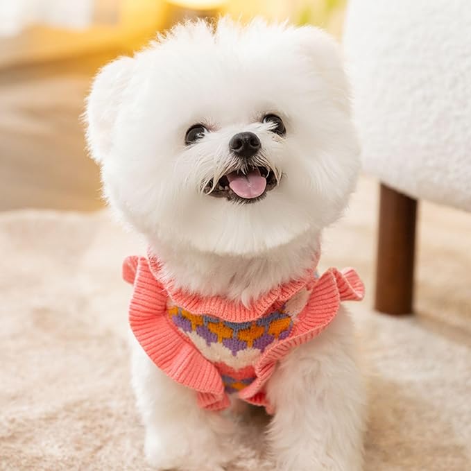 Cute Winter Dog Sweater Flower Puppy Sweater for Small Medium Dogs Boy Girl