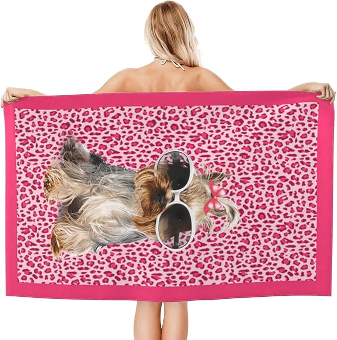 Cute Dog Beach Towel for Women/Adults, Personalized Microfiber Beach Towels Bulk, Quick Dry Leopard Beach Towel for Pool, Lightweight Bath Towels Oversized Clearance 40"x 70"