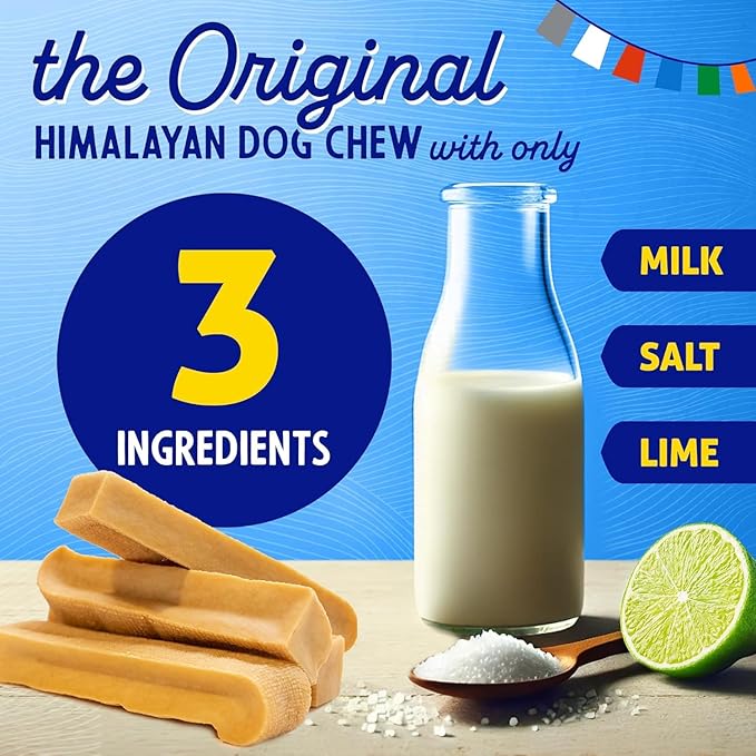 Himalayan Cheese Chews, Long Lasting, Stain Free, Protein Rich, Low Odor,100% Natural, Healthy & Safe, No Lactose, Gluten Or Grains, 3.0 lbs BULK TUB LARGE for Dogs 55 Lbs & Smaller (Package May Vary)