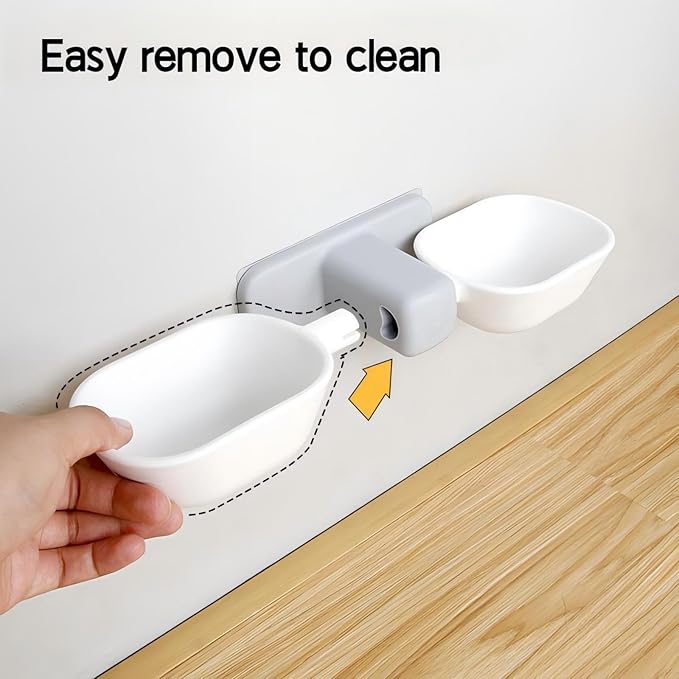 Dog Proof Cat Bowls, Wall Mounted Cat Food and Water Double Bowls Set, Elevated Pet Dish Feeding Station, White