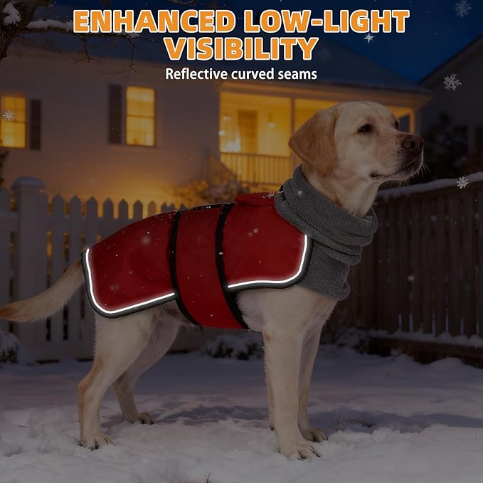 KOOLTAIL Dog Snow Jacket Winter Coat for Small Medium Dogs, Waterproof&Windproof Puppy Jacket with Fleece Lining and High Collar for Cold Weather, Warm Pet Snowsuit Vest Clothes with Leash Hole, Red S