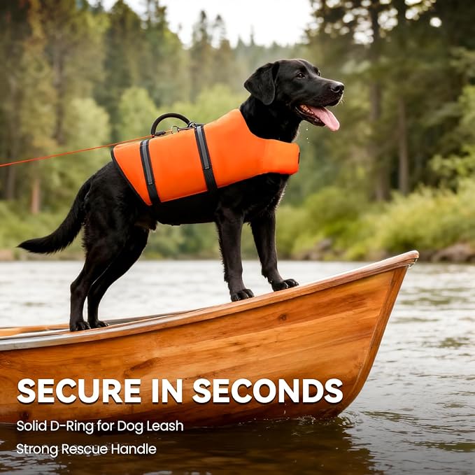 VIVAGLORY Rip Stop Dog Life Vest, Swimming Vest with Handle, Buoyancy for Doggy Puppy, Dog Life Jacket for Swimming & Boating, L, Bright Orange