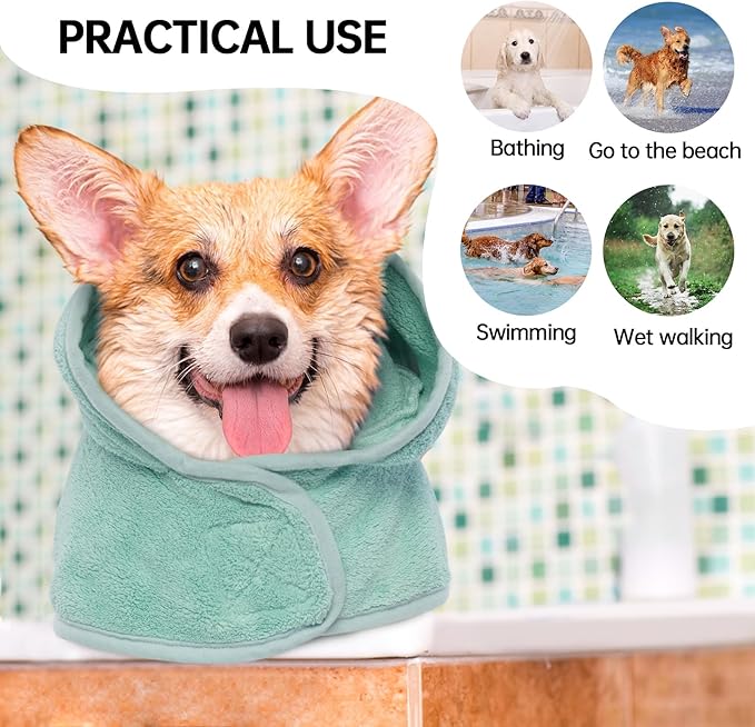 Bathrobe-Drying Coat, Microfibre Material Fast Drying Super Absorbent Towel, Magic Sticker & Belly Strap, Dog/Cat Robe Set for Puppy-Small to Large