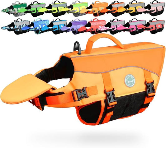 VIVAGLORY Front Float Dog Life Vest, Dog Life Jacket for Swimming & Boating, Swimming Vest with Chin Float & Handle, Ripstop & Buoyancy for Puppy Doggy, XS, Dark Orange