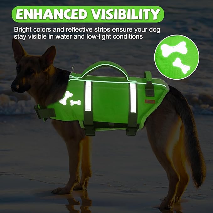 EMUST Dog Life Preserver, Dog Flotation Vest for Swimming, Beach Boating with High Buoyancy,Pet Flotation Vest for Small/Medium/Large Dogs, M, NewGreen