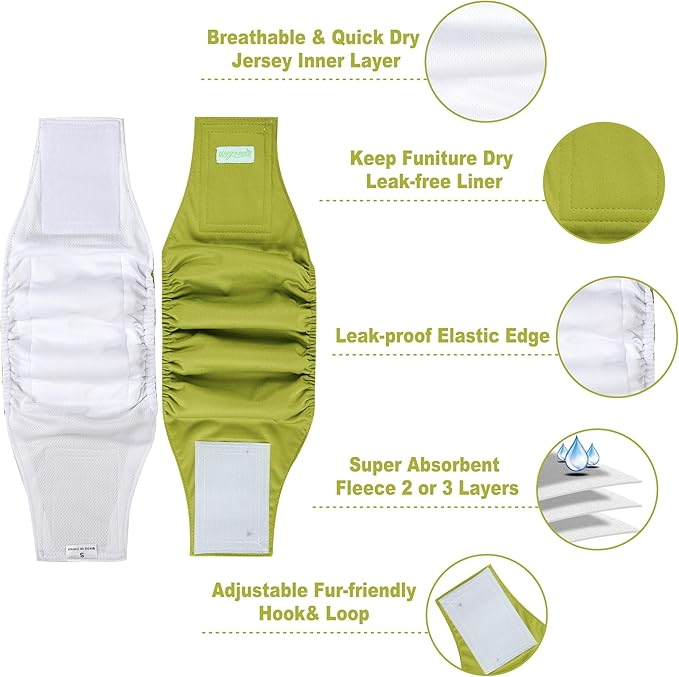 wegreeco Small Dog Diapers Male,Reusable Belly Bands for Male Dogs,Washable Doggie Puppy Male Diapers Wraps,Medium Large Size (5 Pack XX-Large, Earth Tone)