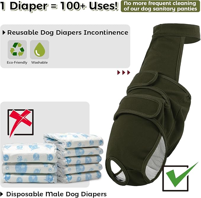 QBLEEV Female Dog Diapers with Adjustable Suspenders – Washable Sanitary Panties for Dogs in Heat or Incontinence, Escape-Proof Reusable Pet Period Underwear Onesie for Small to Large Breeds