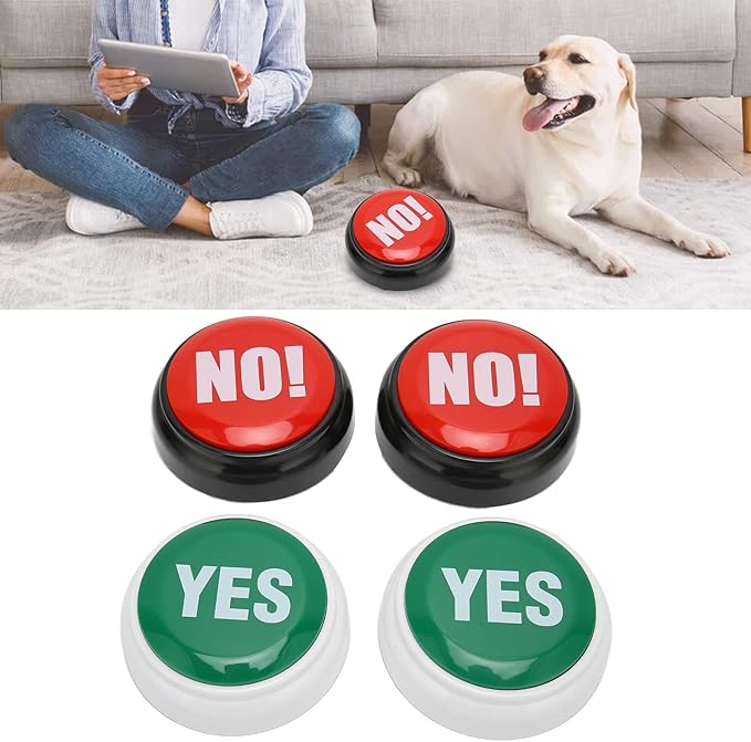4pcs Dog Buttons for Communication, Portable Pet Training Buzzer, Yes Or No Pre Recorded Sound Effect, 2 Colors, Speaking but ton for Dog Training