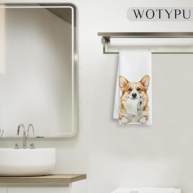 Funny Welsh Corgi Gifts Bathroom Hand Towels, Gifts for Corgi Lovers, Dog Lover Gifts Decorative Hand Towels for Kids Guest Bathroom Washroom Half Bath, 16x24 Inch