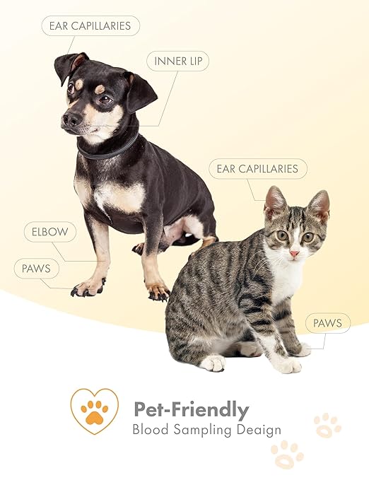 eBpet Blood Glucose Monitor System - Dogs and Cats Glucose Monitoring Kit 25 Blood Glucose Test Strips Lancing Device, Battery, 26 Gauge Sterile Lancets, and Carrying Case, Animal Care, Easy Switch between dogs and cats
