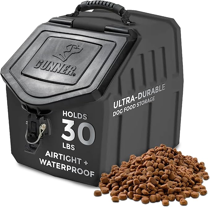 GUNNER 30 lbs Dog Food Storage Container - Waterproof & Airtight Pet Food Bin - Multi-Purpose Container for Dry Food, Corn, Chicken Feed, Treats, Bird Seed, & More - Black