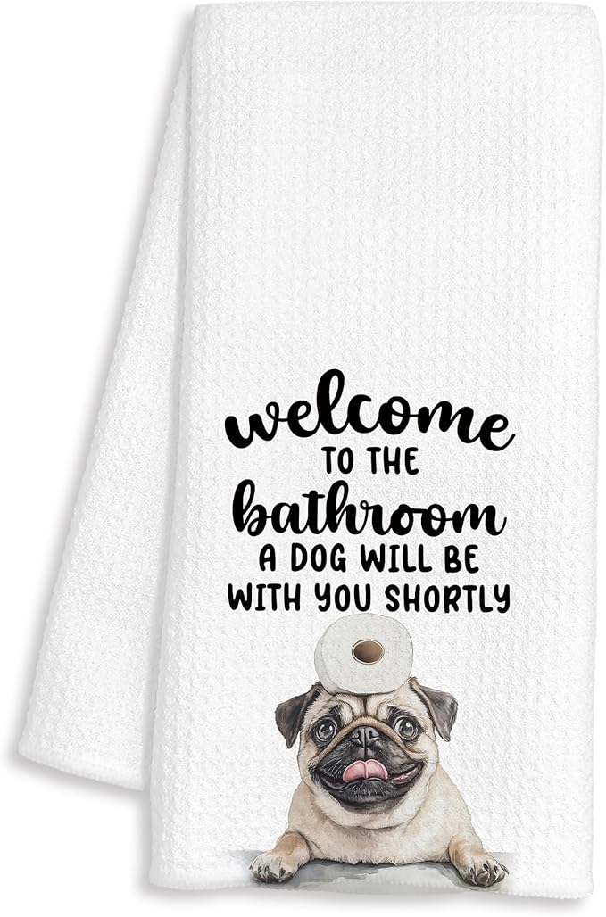 Funny Pug Hand Towels for Bathroom Decor, Pug Gifts for Pugs Lovers, Dog Lover Mom Dad Gifts Decorative Hand Towels for Bathroom Restroom Room, 16x24 Inch