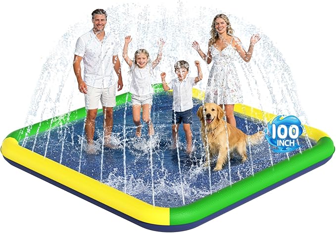 Splash Pad for Kids & Dogs, EPN 140"-100" Extra Large Non-Slip Sprinkler Splash Pad, Thickened 0.5mm PVC Water Play Mat, Outdoor Water Toy for Backyard Summer Fun, Ideal for Toddlers 3+ Boys Girls