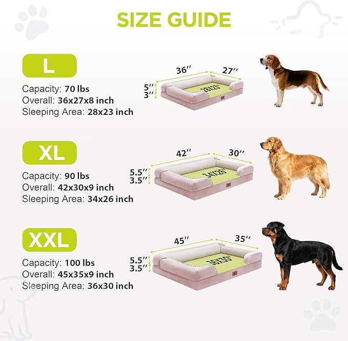 Orthopedic Dog Bed for Extra Large Dogs, XXL Waterproof Egg Crate Memory Foam Pet Bed Bolsters with Removable Washable Cover & Non-Slip Bottom, Tennis Ball Toy, 45 x 35