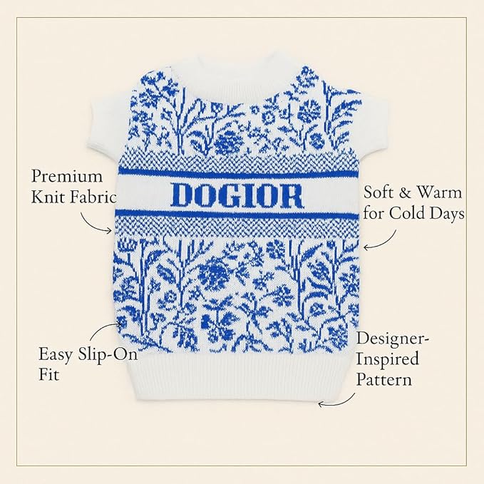 Luxury Dog Sweater – Soft Knit Designer Pet Outfit for Small Dogs & Puppies, XS–L, Stylish Warm Clothing for Yorkies, Chihuahuas, Dachshunds, Maltese, French Bulldog