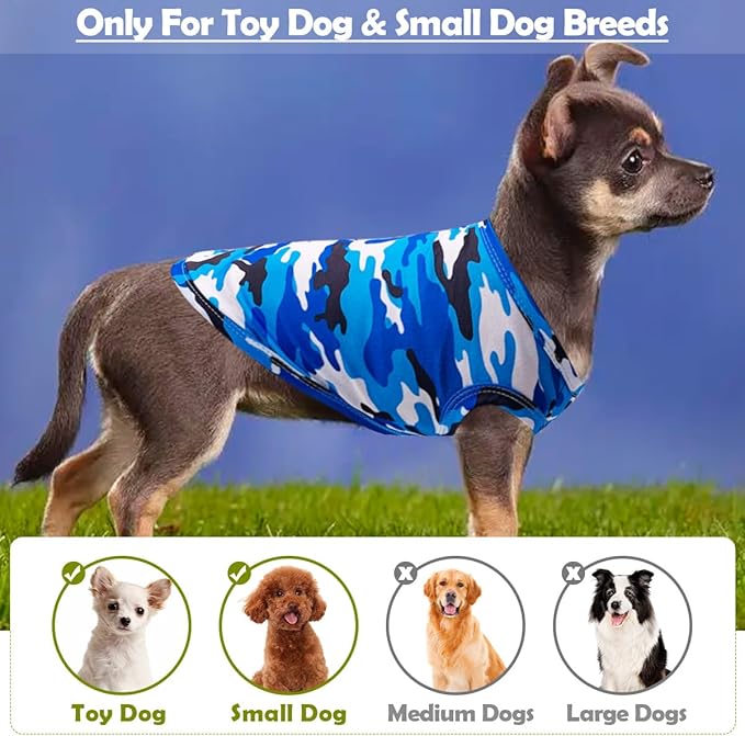 PET SHOW 4 Pack Paw Bone Printed Dog Clothes Shirts Soft Vest Lightweight Sleeveless Cats Doggies T-Shirts Puppies Tank Top Tee for Small Medium Dogs White Black Pink Blue (Small, Blue for Boys)
