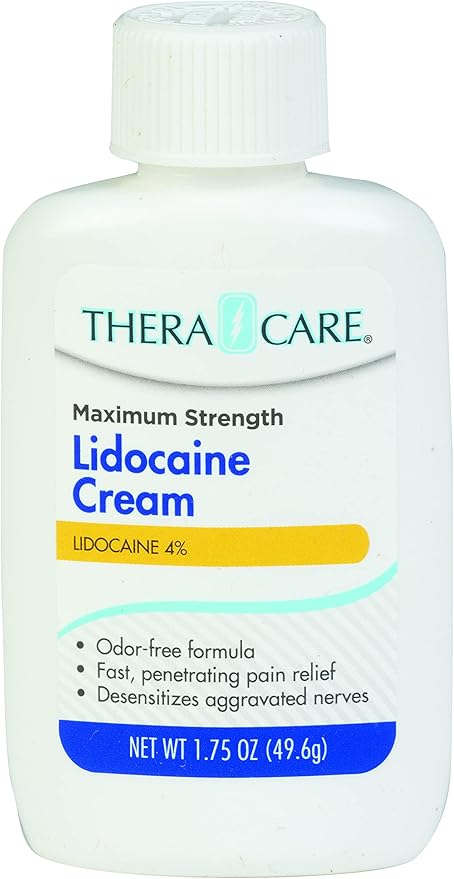 Thera|Care Maximum Strength OTC Lidocaine Cream | Numbs Away Pain | Long-Lasting Relief | Non-Greasy | 1.75 Oz