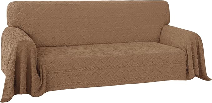 Easy-Going 80X133 inches Sofa Cover, Jacquard Velvet Oversized Couch Slipcover for 3 Cushion Couch, L Shape Sectional Covers for Dogs, Washable Sofa Blanket, Furniture Protector for Pets, Camel