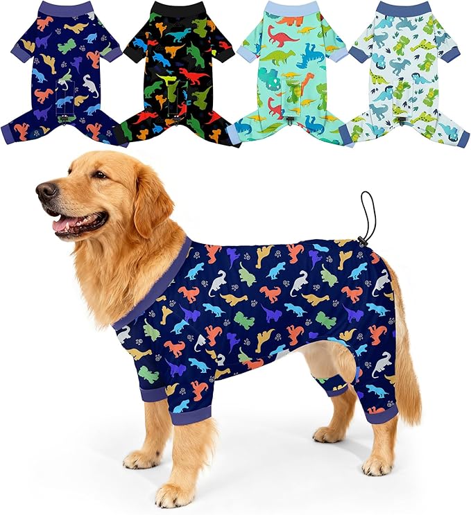 Bienbee Dog Pajamas, 4 Pack Dog Recovery Suit Shedding Suit Cute Soft Puppy Clothes Dogs Pjs Onesies Jammies Adjustable Breathable & Stretchy Clothes for Small Medium Large Dogs Girl Boy Puppy-3XL