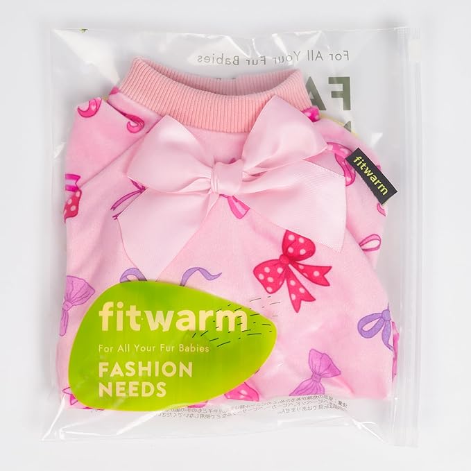 Fitwarm Bowknot Dog Flecce Pajamas, Cozy Valentines Day Outfit for Small Dogs Girl, Cute Pet Clothes, Pink, Red, Purple, XS