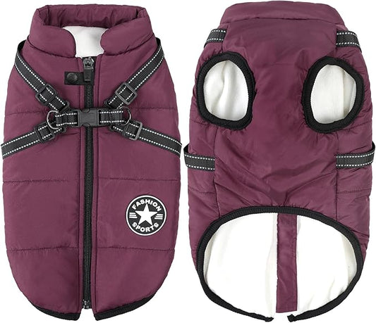 Aiboria Dog Jackets Coat for Winter Windproof Waterproof Skiing Dog Vest Fleece Warm Chest Strap Belt Purple 3XL