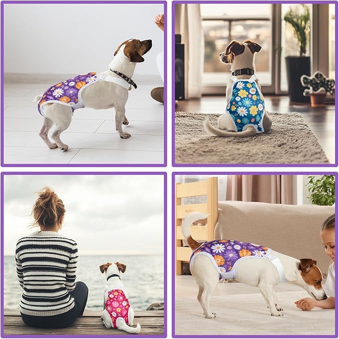 3 Pack Washable Female Dog Diaper Onesie Sanitary Pantie with Adjustable Suspender, Reusable Fixed Doggie Diapers, Super Absorbent Leakproof for Small Medium Large Dog in Heat Cycle M