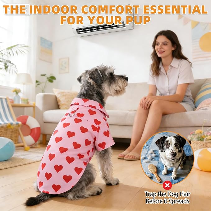 KOOLTAIL Valentine's Dog Shirt with Leash D-Ring, Soft Pet Botton Up Clothes for Small Medium Dogs, Breathable Heart Partten Puppy Polo Outfit with Sun & Insect Protection,Indoor Outdoor, Boy Girl, M