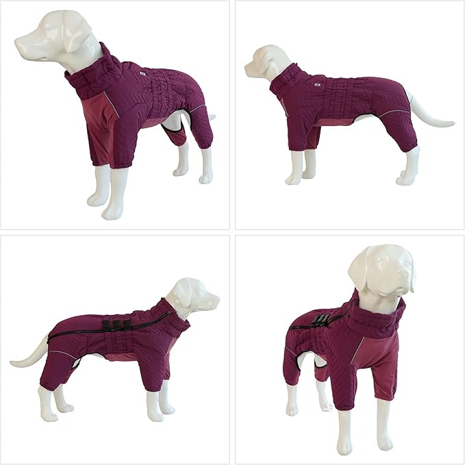 Warm Dog Coat Double Layers Dog Vest, 4 Legs Covered Windproof Waterproof Reflective, Purple L, S-XL